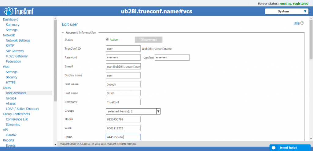 Giao diện đăng nhập trueconf server