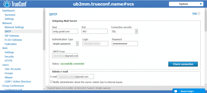 Hướng dẫn cách gửi email từ TrueConf Server